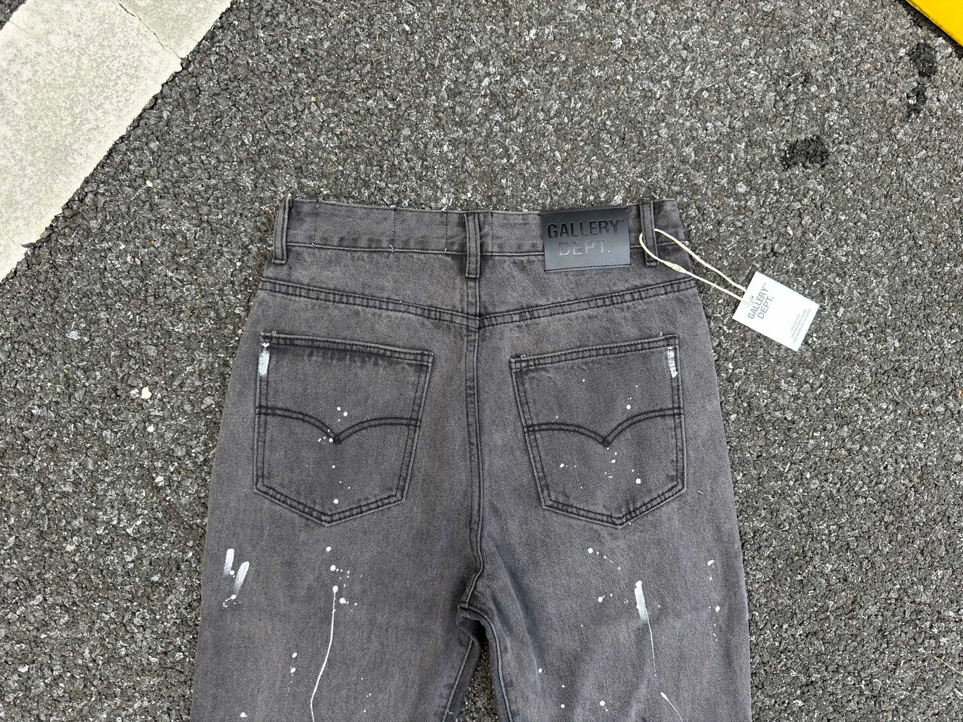 P240💰G01 GALLERY DEPT. Spliced ​​ink splash denim print logo bell bottoms washed jeans Color: black blue Code number: 28 30 32 34